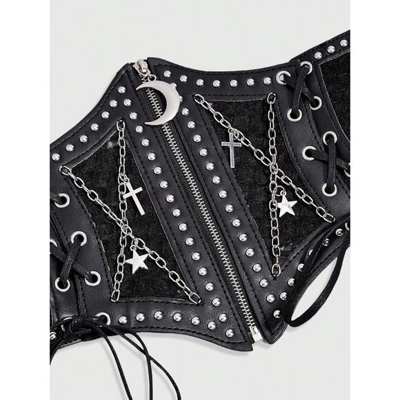Goth Gothic Emo Punk Corset Waist Cincher Style Charm Lace Up Belt - Picture 2 of 5
